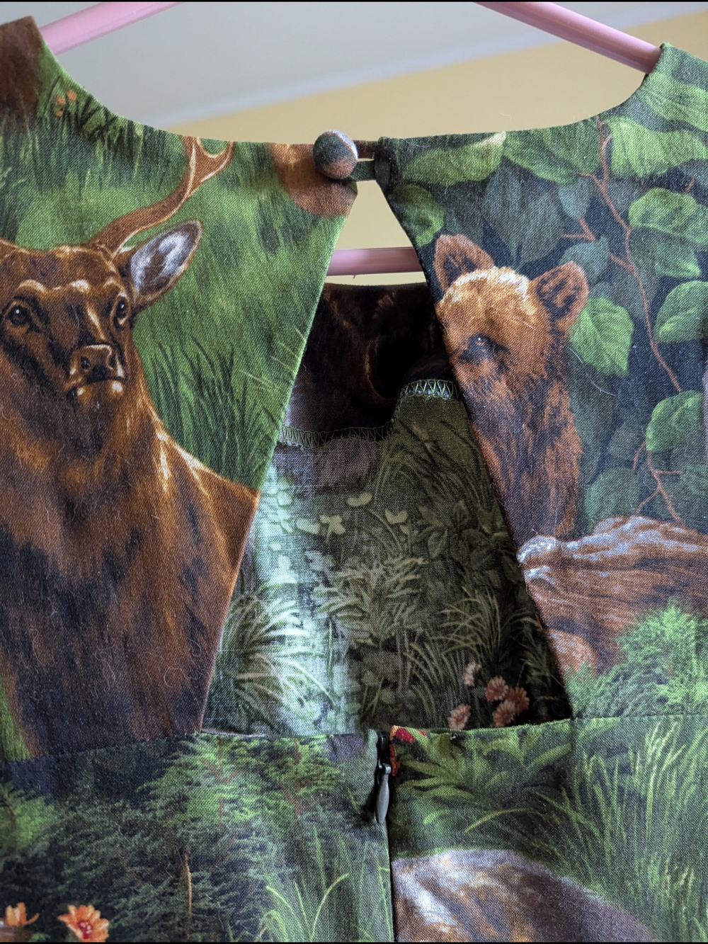 Birds of North America Forest Print Long Sleeve Dress in Green and Brown - Picture 2 of 9